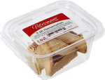Packaged Hamantaschen with Reisman's label on a clear container against a white background